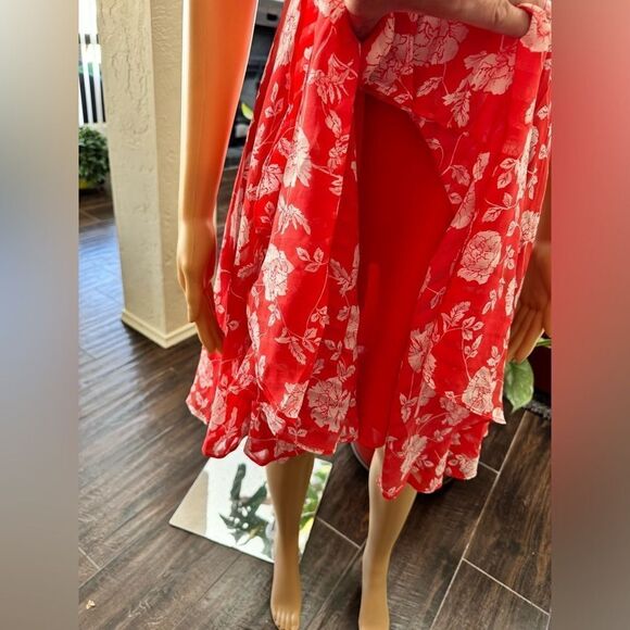 Lulu’s Ximena Coral Red Floral Print Ruffled Short Sleeve Mini Dress sz M EUC - Picture 6 of 16